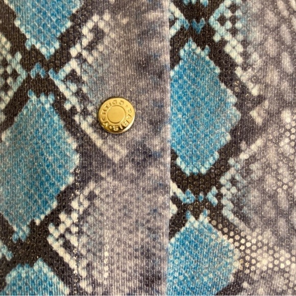 Vintage Y2K Vertigo Paris Snakeskin Reptile Print Button-down Snap Closure Blue - Picture 10 of 15